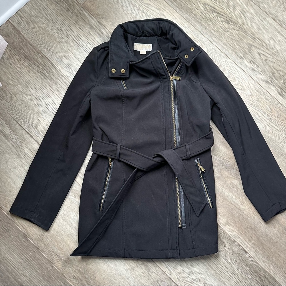 Michael Kors Black Trench Coat with Gold Accents